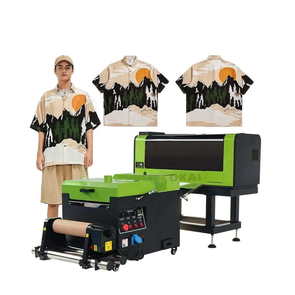 Imprimante de film PET XP600 de 30CM, imprimante de T-shirt à transfert numérique, presse à chaud avec machine à secouer la poudre pour OKAI