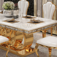 Ensembles de Salle à Manger Blancs Italiens Classiques Grande Table à Manger Rectangulaire en Marbre de Luxe avec 8 Chaises en Cuir pour Mobilier de Salle à Manger