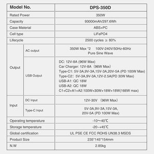 OEM Portable Power Station 350W LiFePO4 Battery 110V 230V MPPT AC Outlet PD Fast Charging Solar Generator Camping Pure Sine Wave - Product Image 5