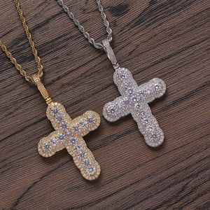 Size round zirconium cross pendant, hip hop jewelry <b>copper</b> inlaid zircon trend, full zirconium cross necklace men - Product Image 4