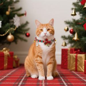 길이 조절 가능한 안전 버클 크리스마스 고양이 목걸이 (방울 포함), 귀여운 홀리데이 수컷 암컷 고양이용 목걸이, 연말 장식 고양이 목걸이 - Product Image 3