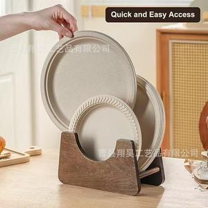 Wooden <b>Plate</b> <b>Rack</b> Round Kitchen Storage Eco Friendly Solid Wood Countertop Organizer - Product Image 1