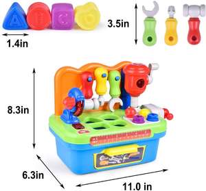 Banc à outils pour tout-petits, jouets pour enfants de 1 an, ensemble d'outils, établi avec lumière, son, trieur de formes, jouet éducatif en plastique - Product Image 6