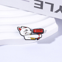 Bros Pin Enamel Anime Turbo Granny Cat, Bros Kucing Ganas Memegang Pengering Rambut Merah, Lencana Kerah, Perhiasan Lucu, Hadiah untuk Teman