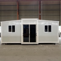 Maison conteneur moderne extensible, respirante, coupe-vent et imperméable, avec structure noire et jaune désert, de 20 et 40 pieds, idéale pour cuisine ou salle de sport