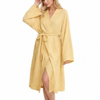 Peignoirs Kimono Élégants pour Femmes, Robes de Nuit Respirantes et Douces, Peignoirs Unis pour Femmes, Robes de Bain Femme 100% Coton