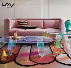 Tavolino da Caffè Nordico Colorato, Tavolino Laterale per Soggiorno in Acrilico <span class=keywords><strong>Trasparente</strong></span>, Tavolino Rotondo Semplice e di Lusso - Product Image 1