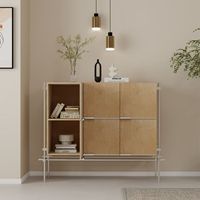 Aparador Minimalista de Gran Capacidad de Madera Contrachapada de Abedul Marino con Cajones Claros para Sala de Estar