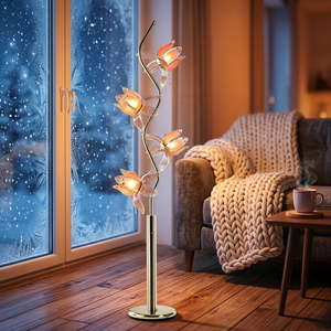 Viral Aesthetic Lotus Standing <b>Lamp</b> 4 Blooms Acrylic Petal <b>Shade</b> Golden S Pole Homestay Atmosphere <b>Lamp</b> - Product Image 1