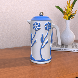 Vente en gros <span class=keywords><strong>Cafetière</strong></span> française en céramique faite à la main avec design floral en relief <span class=keywords><strong>Cafetière</strong></span> artisanale à fleurs bleues - Product Image 5