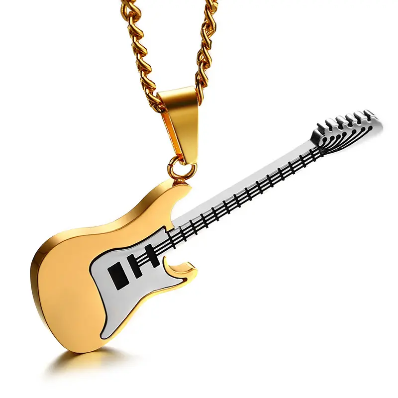 Новая Мода уникальный дизайн рок музыкальный инструмент жест ожерелье очарование из нержавеющей стали кулон гитара