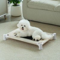 Yongbao Niedliches Beige Erhöhtes Hundebett für Ältere Hunde Weißer Rahmen Abnehmbar Leicht zu Reinigen Viele Farben Atmungsaktives Netzgewebe