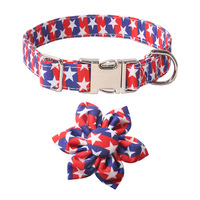 Nouveaux produits pour animaux de compagnie Aming, série drapeau américain, collier pour chien en métal argenté pour la fête de l'indépendance, avec motif étoiles et rayures pour l'été