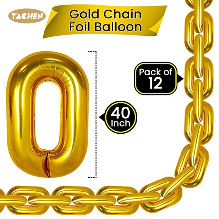 Giant 40 inch 90s retro silver gold Linking chain foil balloon for HipHop birthday party decorations