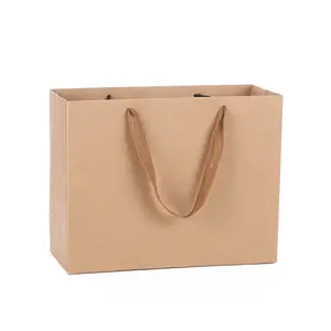 Custom design your own logo flat handle restaurant delivery take out packaging carry brown kraft takeaway food paper bag