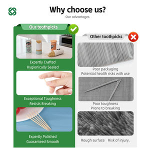 Palillos de Dientes Redondos de Doble Punta de Madera - Palillos para Aperitivos, Frutas y Limpieza <span class=keywords><strong>Dental</strong></span> - Product Image 4