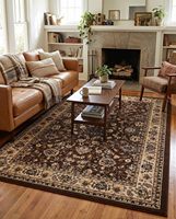 Tapis traditionnel résistant aux taches, grand, marron, lavable, antidérapant, pour salon, salle à manger, bureau, décoration intérieure