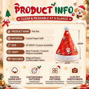Gorro de Navidad para Mascotas, Suave y Afelpado, Estilo Santa Claus, con Pompón, Disfraz Navideño - Product Image 6