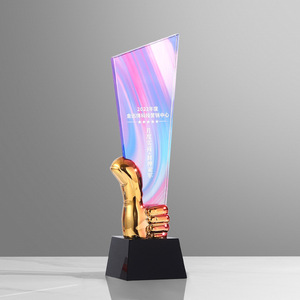 Custom Full-Color Printing Rainbow Crystal Glass Trophies Medals & Plaques Personalized Award Trophies