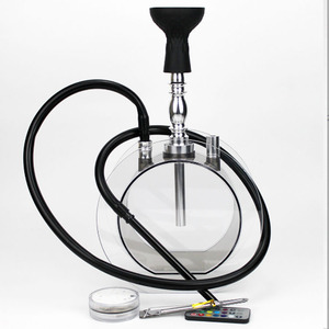 Suministro de fábrica de estilo árabe de lujo único de acero inoxidable y juego de Cachimba de vidrio con olla redonda acrílica de 35cm y acabado esmerilado - Product Image 4