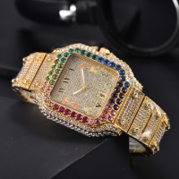 Reloj de Hombre de Alta Gama Iced Out Completo, Reloj de Pulsera Premium Casual de Negocios, Cuarzo con Diamantes Brillantes de Oro Rosa para Hombres