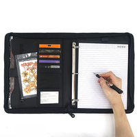 Carpeta de cartera ejecutiva de negocios de cuero negro Carpeta de documentos de archivo con cremallera con Bloc de notas