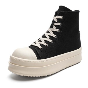 Black and white men's casual high-top thick-soled breathable mesh <b>sneakers</b> suitable for all seasons - Product Image 2