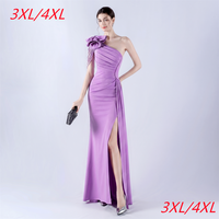 32075-S #   Robe de soirée avec décoration en chaîne de cristaux, fleurs artisanales, plissée, pour femmes rondes, grande taille, super grande taille