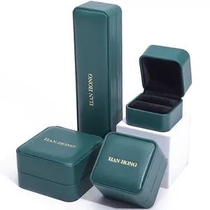 Hanhong, fábrica, venta al por mayor, caja de embalaje de joyería de terciopelo de lujo personalizada, collar, pulsera, caja de almacenamiento, anillo de cuero verde, joyería Bo