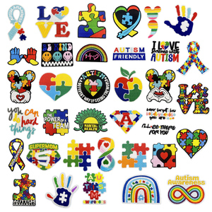 Plancha de prensa de calor de fusión en caliente de colores hecha a medida en parches Diy de diseño de rompecabezas de cuidado del <span class=keywords><strong>Autismo</strong></span> de colores bordados - Product Image 1