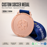 Médaille de tournoi de football OEM personnalisée en métal or rose avec ruban pour événement sportif, prix, souvenir, échantillon gratuit
