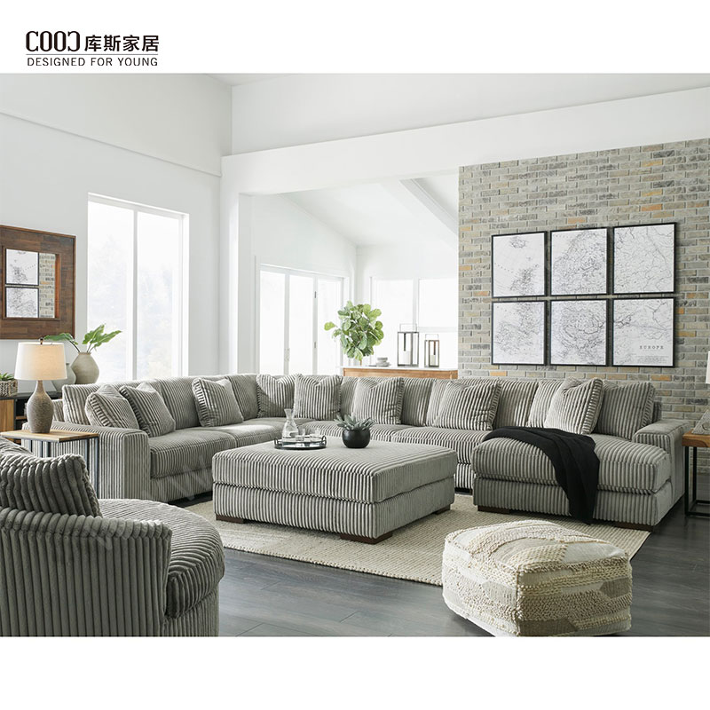 luxury modern large fluffy grey fabric couch