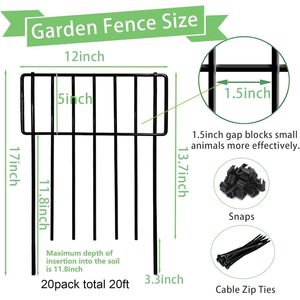 Thrivinest Animal Barrier Fence 17in H x 20ft L Rustproof Metal <b>Wire</b> Outdoor <b>Garden</b> Fence Panel Easily Assembled - Product Image 3