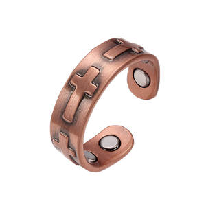 Biomagnetische 99.99% Puur Koperen Magnetische <span class=keywords><strong>Ring</strong></span> Cross Design Verstelbare Artritis Pijnverlichting Christelijke Sieraden Mannen Verlovingsgeschenk - Product Image 1