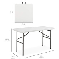Table pliante portable en plastique de 4 pieds, robuste, pliable en deux, pour pique-nique, fête, camping