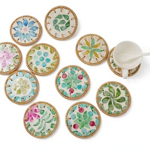 Sous-verres bohèmes en rotin, tapis de table ronds tissés en coquillages, réutilisables, écologiques, faits à la main, anti-brûlure - Product Image 3