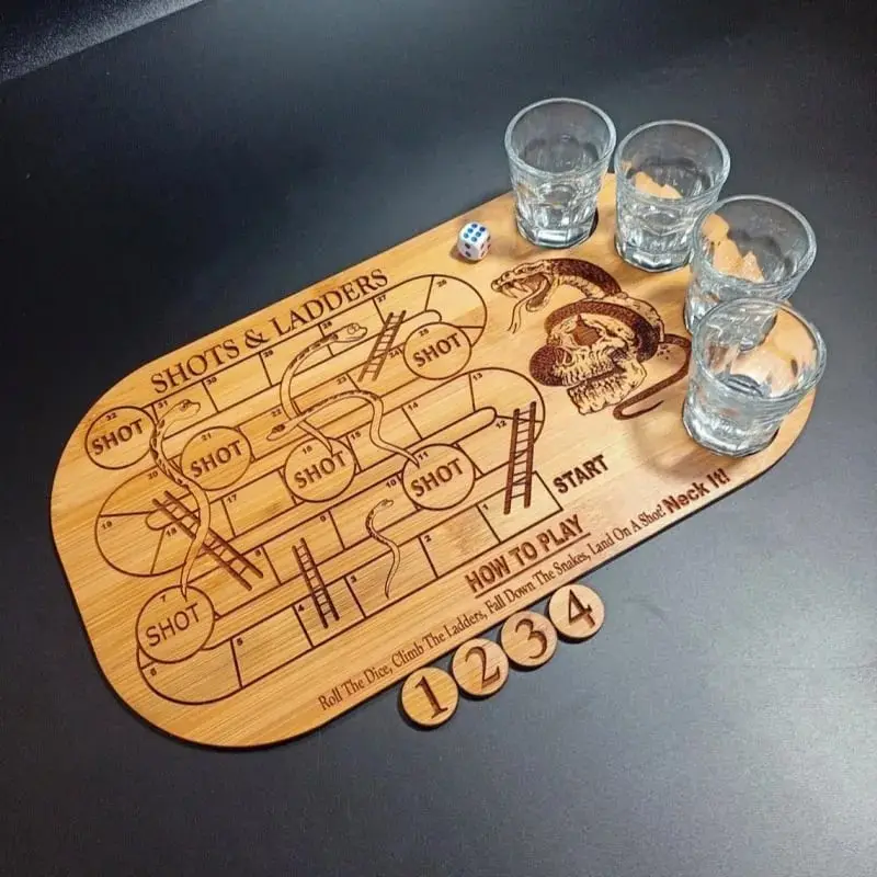 Nouveaux accessoires de jeu de fête Huaqi MZA18 tirs et échelles jeu à boire plateau de jeu en bois pour fête d'amis