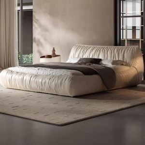 Cama de Cuero Minimalista Italiana para Dormitorio Principal, Cama Doble de Alta Gama, Estilo Elegante, con Tapicería Suave, Ideal para Bodas - Product Image 2