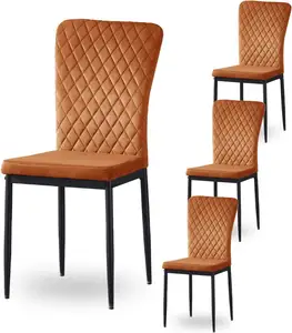 Dining Furniture Furniture Supplier Metal Frame Electroplated Legs Restaurant High Back Leather Upholstered Dining Chair