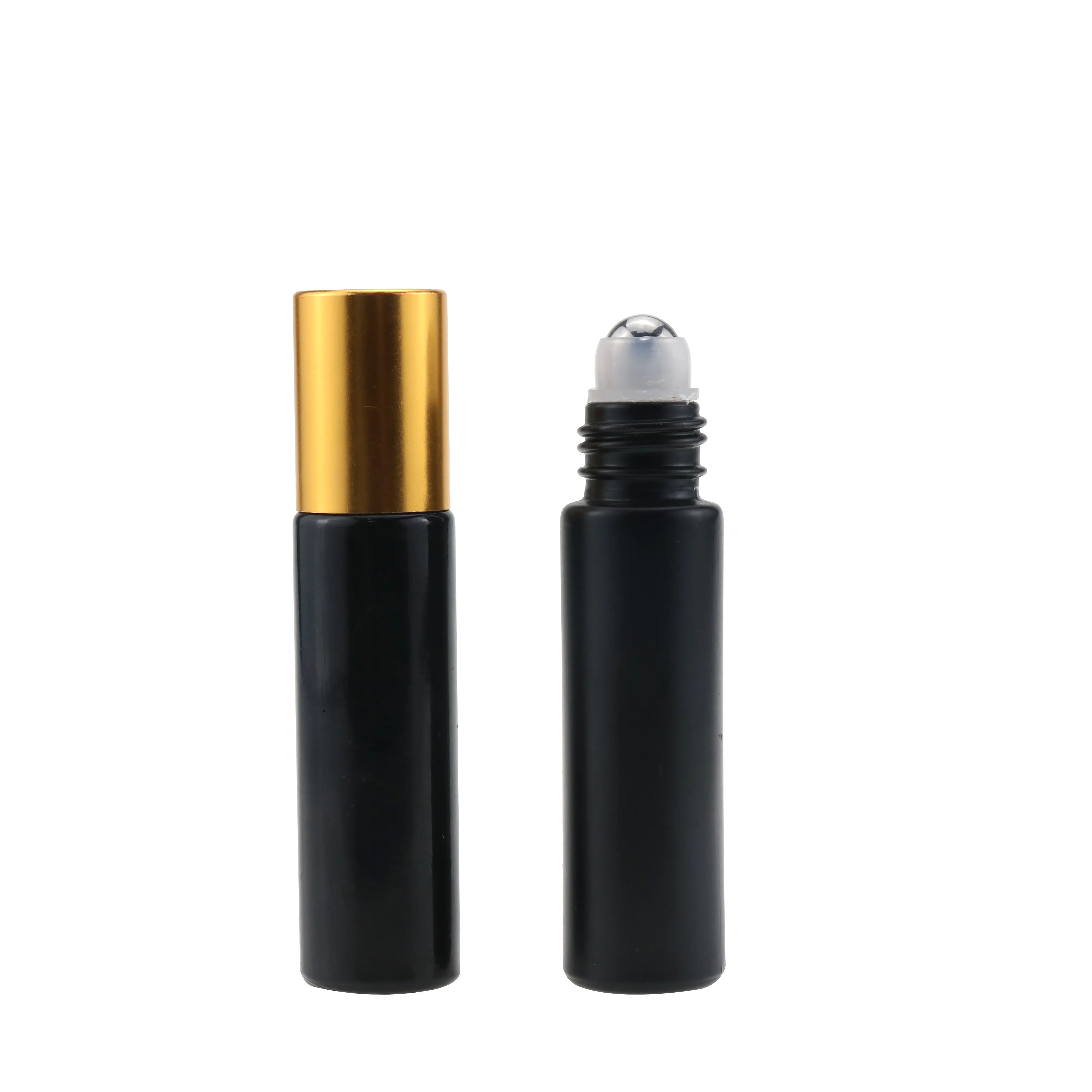 hot sale matte black glass roll on bottle with stainless steel roller ball popular roller bottle 10 ml