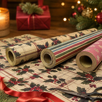 Kertas Kado Natal Berlapis Kraft 5m Ramah Lingkungan untuk Pembungkus Kado Liburan, Kemasan Buket Bunga, Dekorasi Rumah