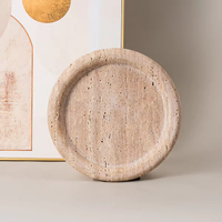 Plateau rond en travertin naturel, beige, plateau décoratif en pierre pour la décoration de la maison, la salle de bain, l'organisation de bijoux, directement de l'usine