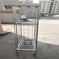 Chariot à rouleaux de nidification en métal à mailles en acier zingué pliable pour entrepôt à 4 côtés avec roue