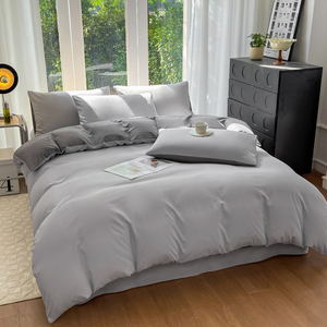 Parure <span class=keywords><strong>de</strong></span> lit d'hôtel en coton <span class=keywords><strong>lavé</strong></span> brossé double couche, couleur unie, respirante, quatre pièces, avec housses <span class=keywords><strong>de</strong></span> <span class=keywords><strong>couette</strong></span> en pur coton - Product Image 3