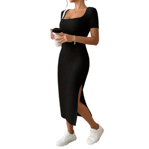 Abiti Estivi da Donna 2026, <span class=keywords><strong>Vestito</strong></span> Lungo Aderente <span class=keywords><strong>con</strong></span> Maniche Corte, Scollo Quadrato, in Maglia, per Vacanze al Mare - Product Image 1