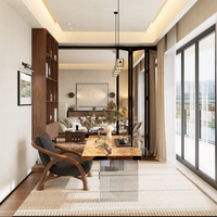 Aménagement intérieur du deuxième étage d'une maison individuelle avec salon, bureau et salle de bien-être, ainsi que plans d'étage