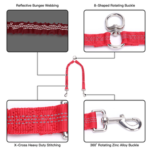 Doppio guinzaglio per cani 11 colori imbracatura da passeggio in Nylon 360 girevole senza groviglio ammortizzante Bungee due cani di grossa taglia (25-150 libbre) - Product Image 2