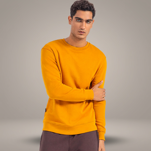 Sweat-shirt à col rond pour homme, couleur unie, coupe classique, tricot en coton, pull décontracté pour l'automne, jaune - Product Image 3