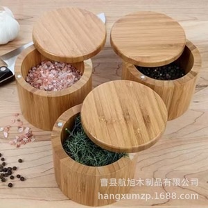 Wooden <b>Spice</b> <b>Jar</b> Set With Lid 7cm Height Solid Wood Kitchen Organizer For Condiments Storage - Product Image 1