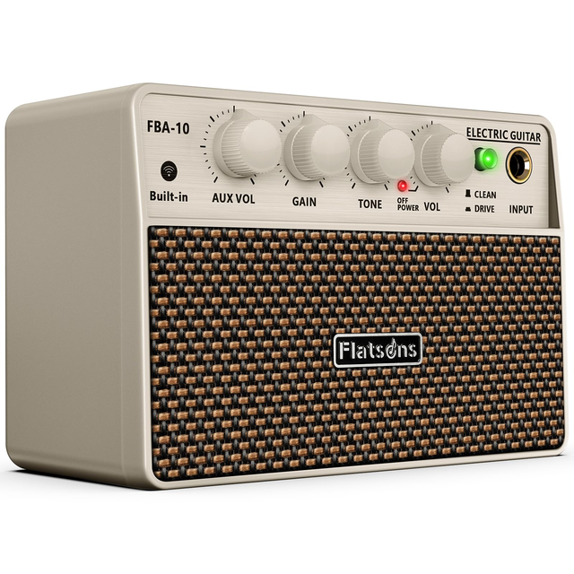 FBA-10 Guitar Amp, 10W Mini Electric Guitar Amplifier with Clean/Drive Channel, 6H Working, USB-C Rechargeable, 3.5mm Headphone